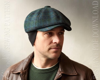 DIGITAL SEWING PATTERN - Taylor, 1920's Gatsby Newsboy Driving Cap for Child or Adult with optional ear warmer flap - pdf download