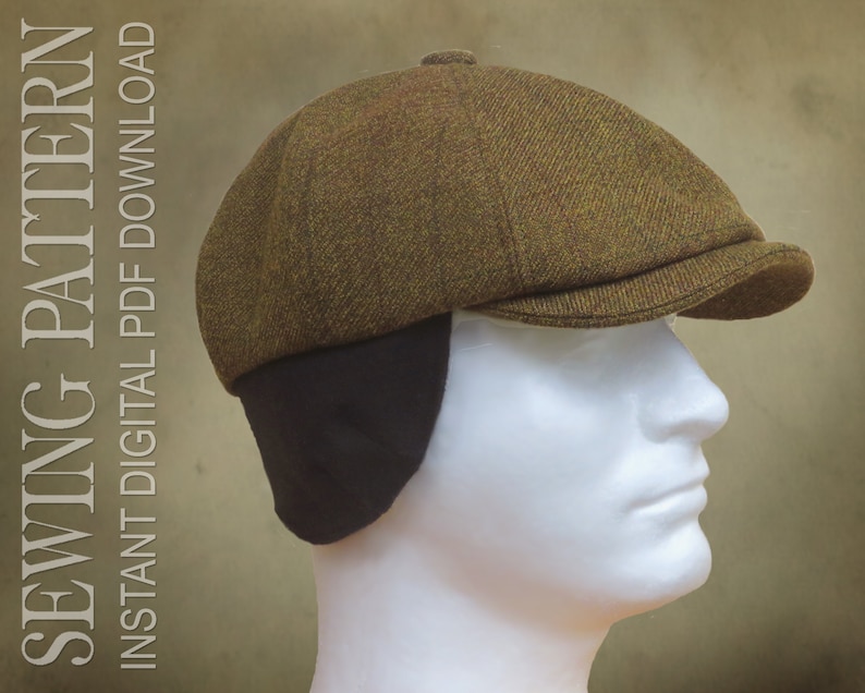 1920s Men’s Sewing Patterns SEWING PATTERN - Taylor 1920s Gatsby Newsboy Driving Cap for Child or Adult with optional ear warmer flap - PDF Download  AT vintagedancer.com