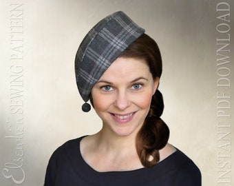 DIGITAL SEWING PATTERN - Beau - 1940's Modern Stylized Teardrop Pillbox Tam Beret Hat - pdf download