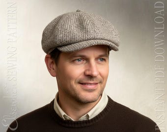 SEWING PATTERN - Taylor: 1920s Gatsby Newsboy Driving Cap for Child or Adult With Optional Ear Warmer Flap (PDF Download)
