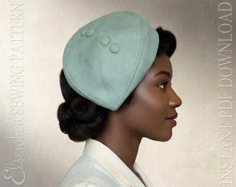 SCHNITTMUSTER - Beau: 1940s Moderner stilisierter Pillbox Tam Beret Hut für Frauen (PDF Download)
