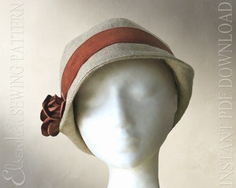 DIGITAL SEWING PATTERN - Rosabelle, 1920s Twenties 1930s Cloche Hat for Child or Adult with Handmade Roses - pdf download