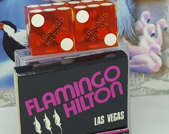 Fabulous Flamingo Hilton Las Vegas vintage MCM dice & vintage matches gift set bones craps dice casino souvenir mancave gift match collector