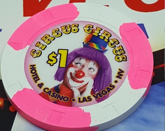 Vintage Circus Circus Las Vegas uncirculated chips poker blackjack casino chips Circus Circus Casino souvenir clown chips obsolete chips