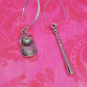 Awesome sterling silver baseball earrings baseball bat & baseball hat earrings sports jewelry dangly softball earrings gift 3D earrings