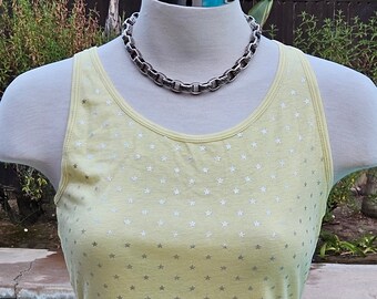 Vintage H&M yellow tank with silver stars festivalwear punk rocker tank bikerchick tank boho hippie top rockabilly tank never been worn NWT