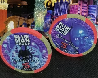 Wow! Vintage Blue Man Group Monte Carlo Las Vegas uncirculated poker chips tablegames blackjack casino souvenir collector mancave popculture