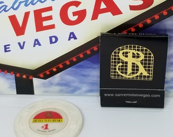 Amazing Hotel San Remo Las Vegas Casino chip tablegames souvenir matches collector obsolete awesome fun smoker gambler blackjack mancave