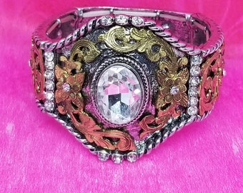 Awesome vintage wide bracelet brass & silver hammered bangle cuff bracer punk rocker gothic medieval jewelry pirates bohemian bracelet gift