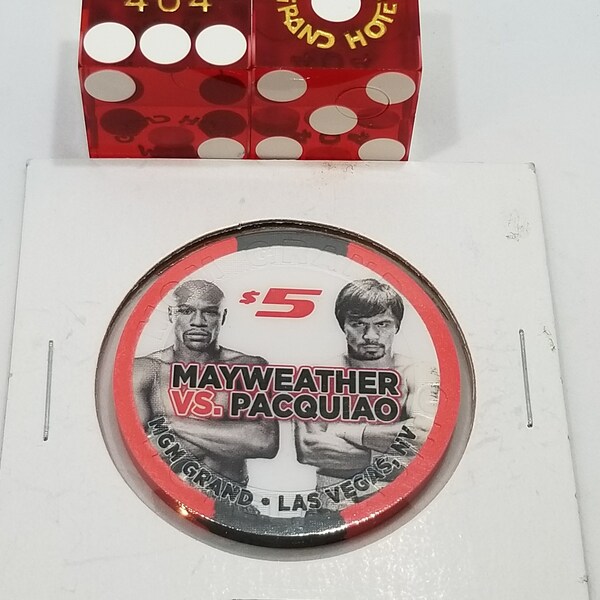 Rare vintage MGM Grand Las Vegas Casino dice & Mayweather Pacquiao fight chip boxing souvenir memorabilia bones craps games mancave gift