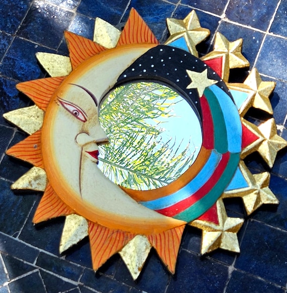 Celestial Wall Mirror – Vintage Sun Moon Mirror – Whimsigoth  Vintage Celestial Moon Mirror main image 2