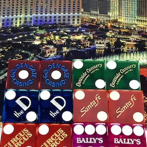 6 pairs of vintage Las Vegas dice Legendary Vegas Casino crapstable dice Ballys Santa Fe Eastside Cannery Golden Gate The D Circus Circus di