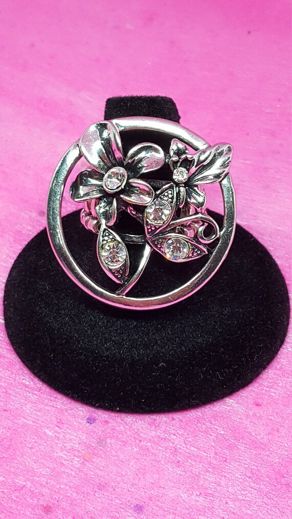 Awesome vintage MCM antique silver flowers & rhine