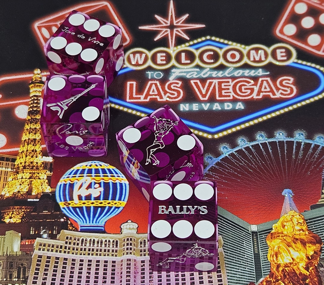 Vintage Bally's and Paris Las Vegas Purple Dice Bones Kismet Dice Real