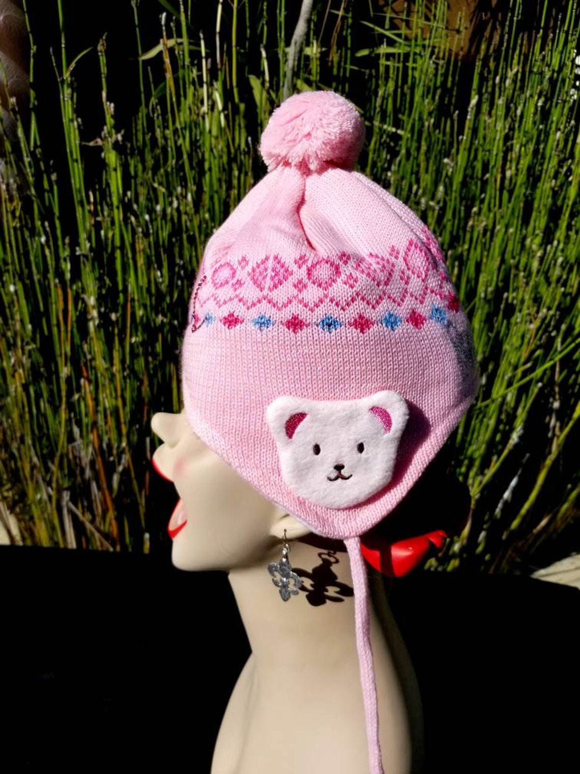 Amazing Toddler Pink Knit Beanie With Stuffed Teddy Bears Etsy