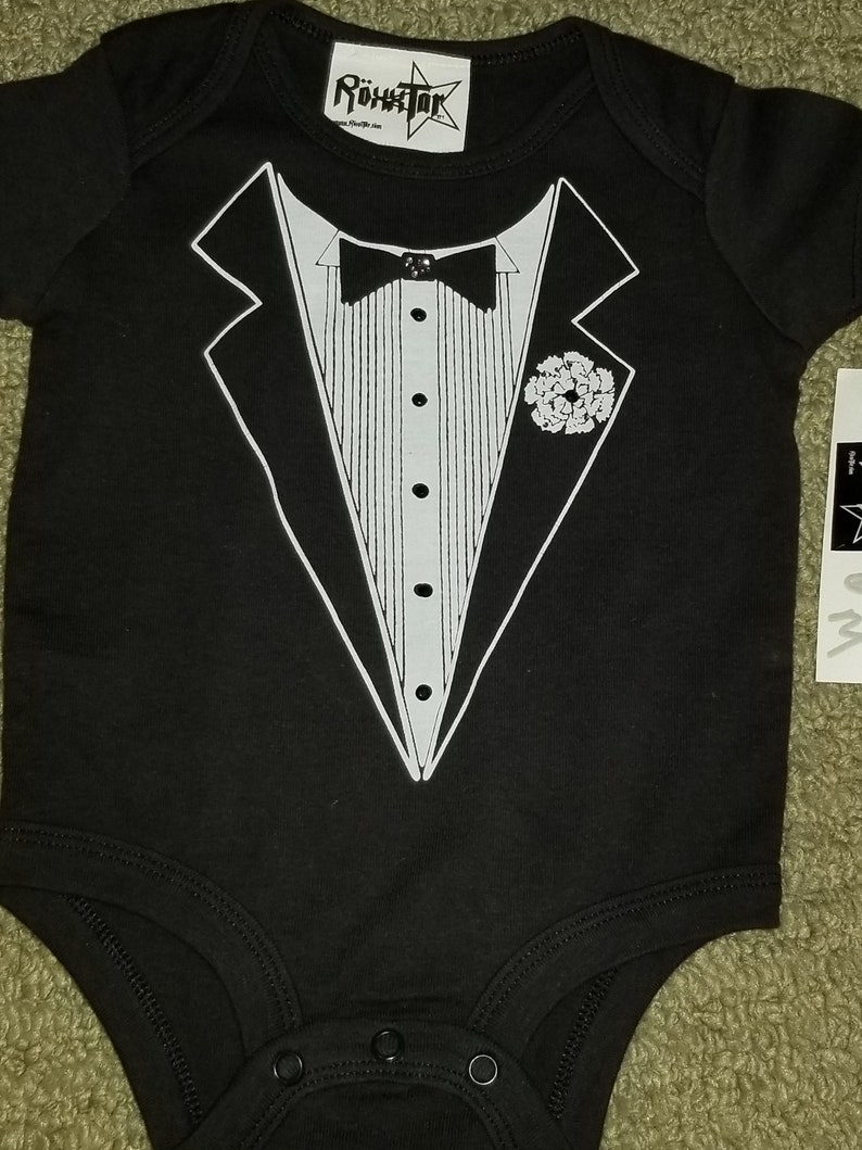 Awesome baby boy tuxedo onesie wedding black tie formal crawler punk rocker outfit gothic cosplay adorable special occasion tribe dope sick image 3