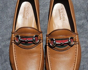 Vintage Gucci Leather Loafers: Horsebit, Red/green Stripe  display picture 1