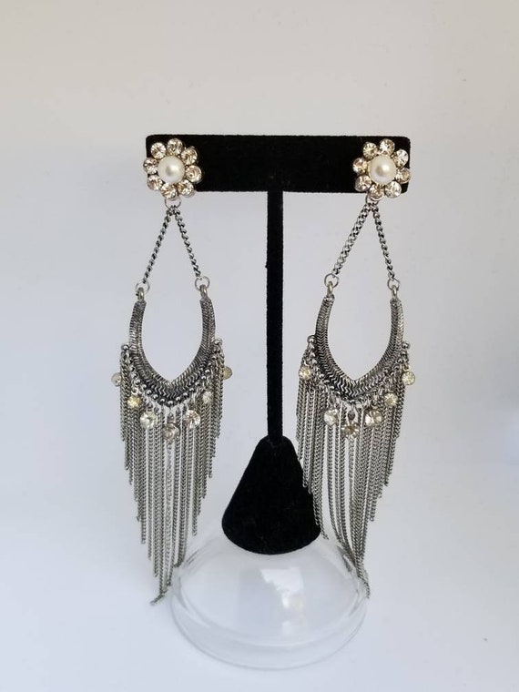 Awesome vintage sexy big earrings silver chains &… - image 5