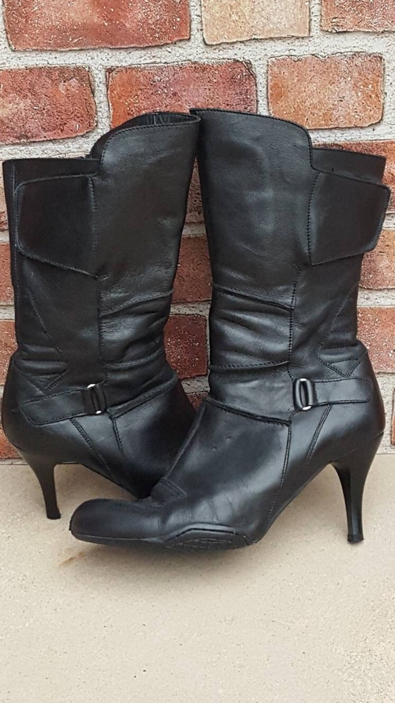 Badass vintage By Pass black leather boots mid spi