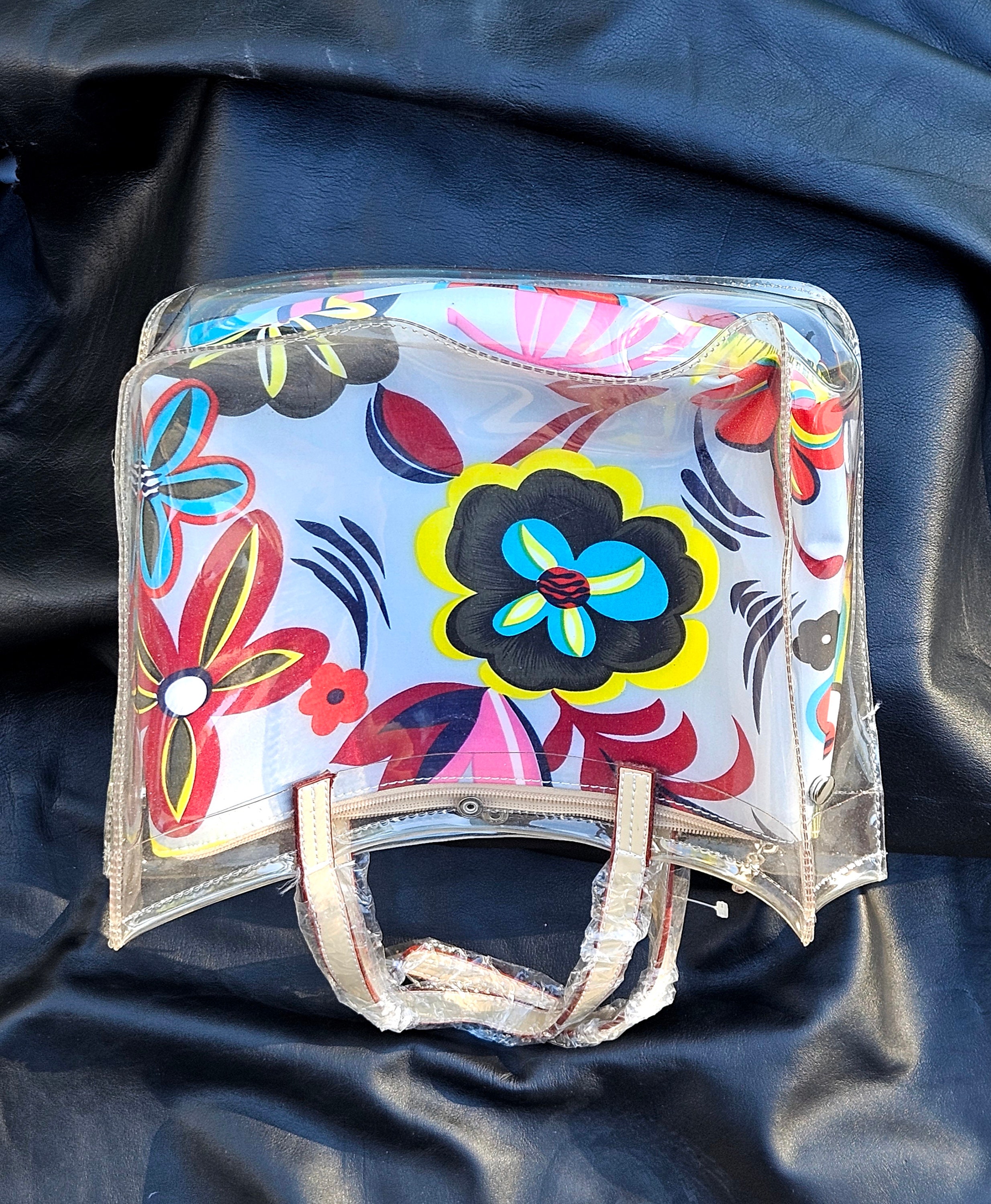 バッグ have a good time vintage clear tote bag 80s Vintage Plastic Clear Tote Bag With Geometric Prints