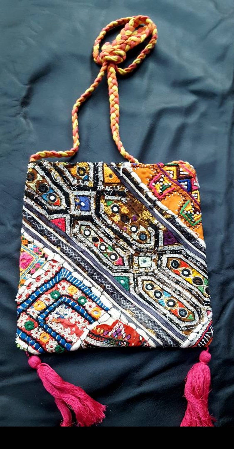 Awesome vintage hippie patchwork embroidered crossbody bag amazing handmade tribal bohemian purse indian native tribe ethnic gorgeous sling image 4