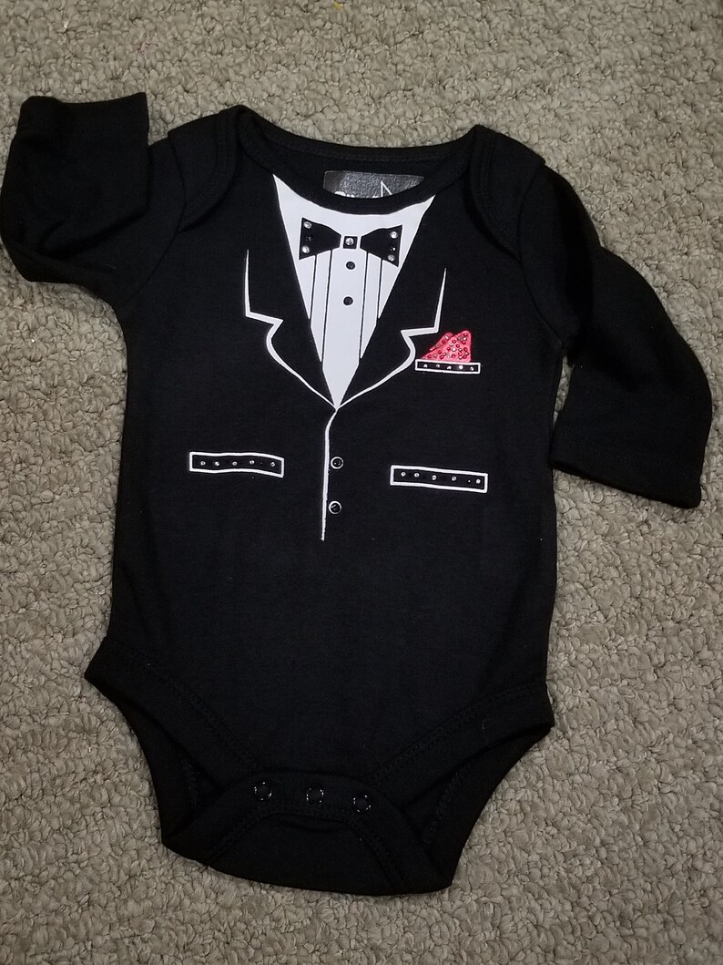 Wow Adorable baby tuxedo onesie black tie goth punk rocker infant birthday boy party wedding amazing formal outfit cosplay gorgeous crawler image 2