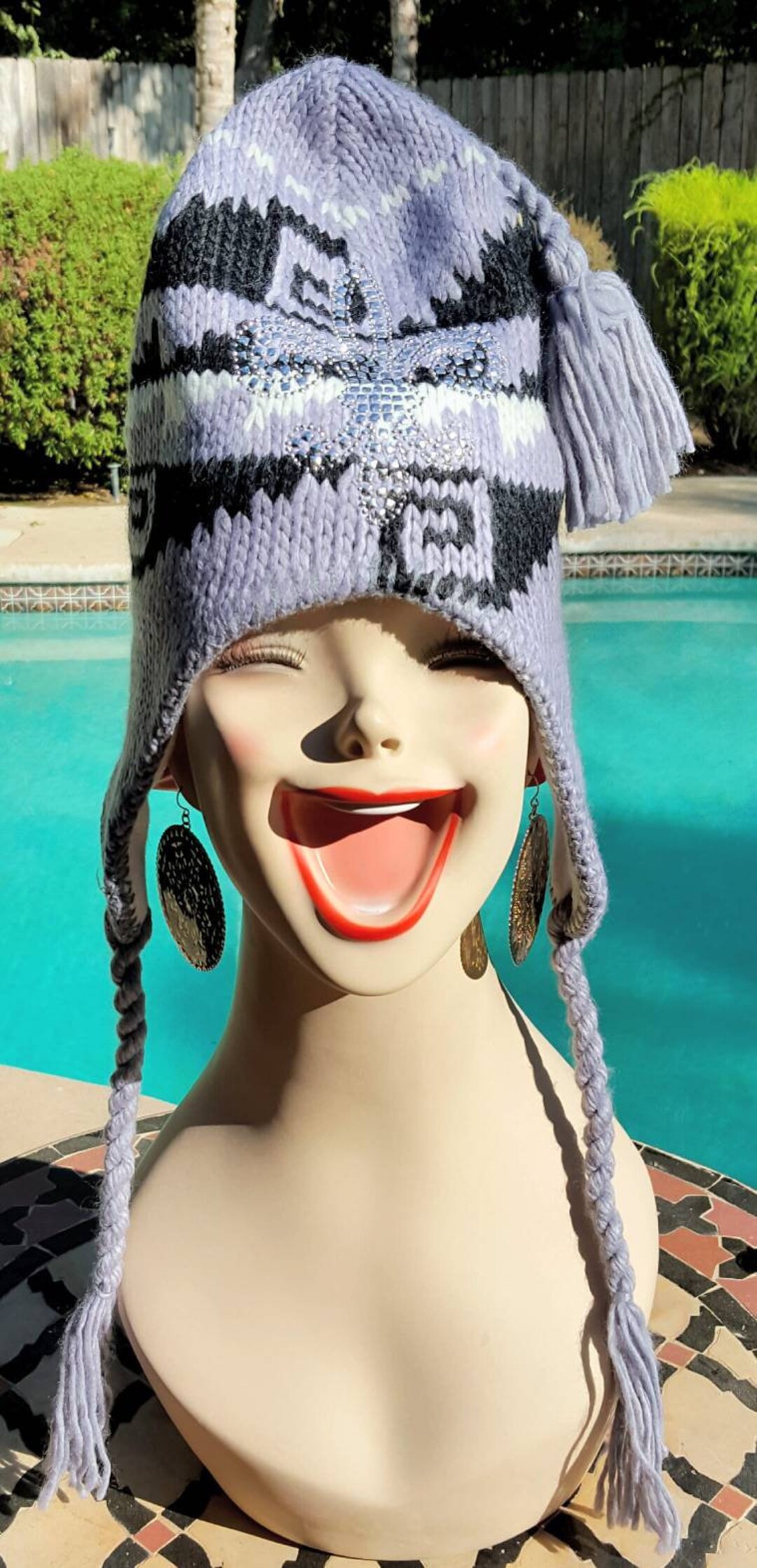 Awesome Bling Knit Beanie Ski Cap Elf Hoodie Crystal Fleur