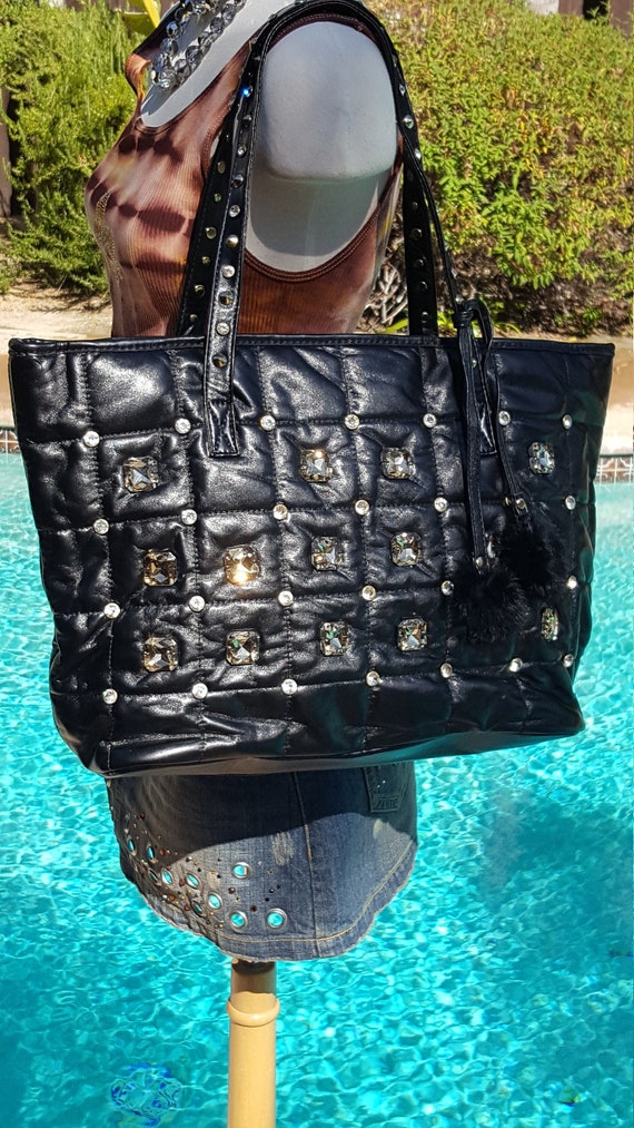 Stunning vintage faux leather bling studded quilte