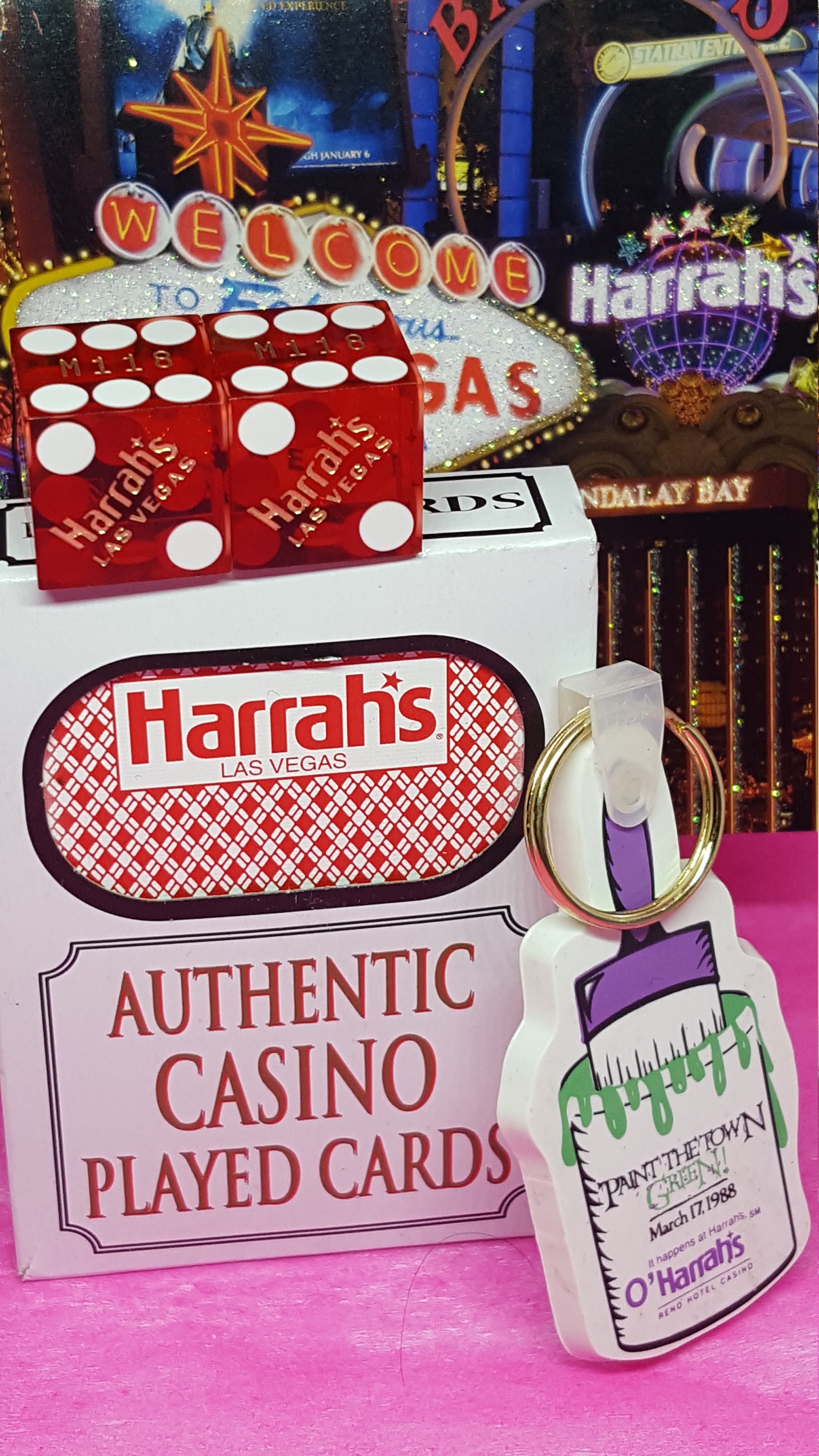 Wow! Vintage Harrah's Las Vegas Gift Set Dice Cards \u0026 Vintage Keyring Bones  Craps Shooter Souvenir Casino Tablegames Blackjack Mancave Gift - Etsy, image size:1688x3000