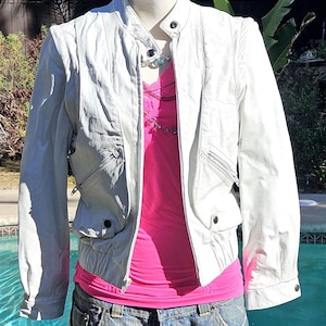 Vintage designer Beau Geste white leather bomber jacket vintage white leather vest white leather jacket with removable sleeves badass jacket