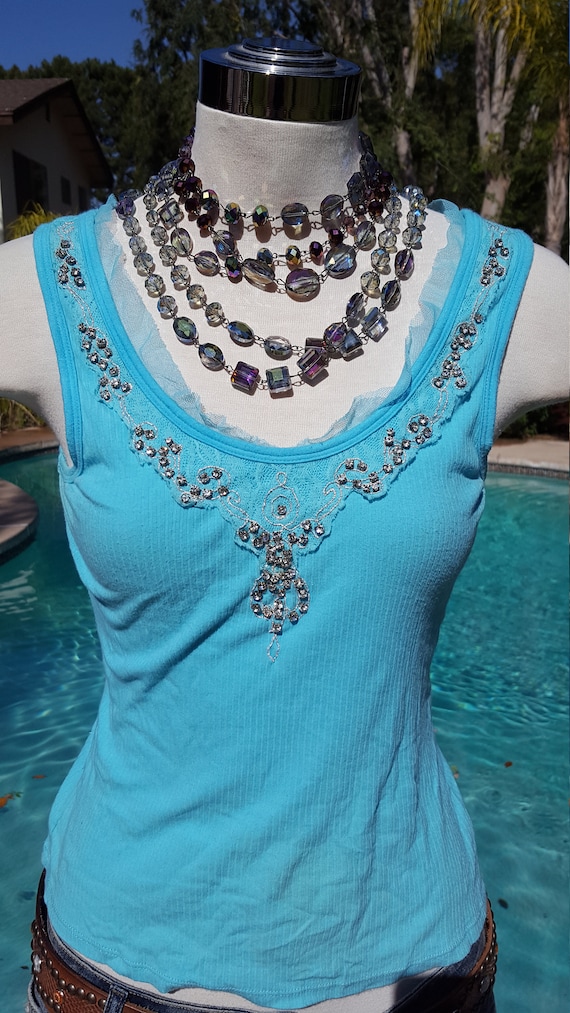 Vintage Guess Marciano Turquoise Sexy Lace Tank Top With