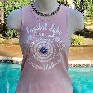 Vintage Self Esteem graphic tanktop Crystal Lake tanktop hippie bikerchick rocker tank top vintage Barnyard Ho Down pink cotton tanktop