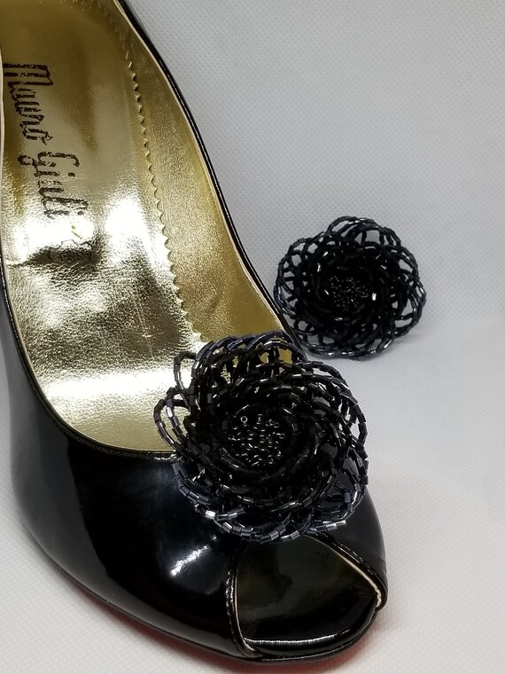 Gorgeous vintage black glass bugle beads shoe cli… - image 2