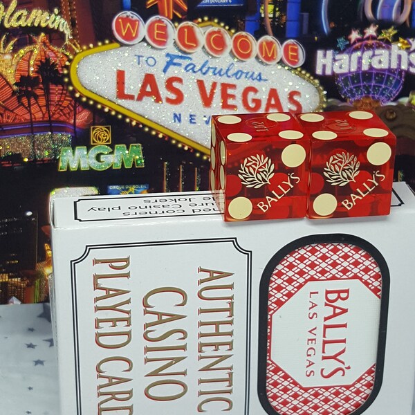 Fabulous rare & now obsolete vintage Bally's Las Vegas dice and Casino cards giftset real craps dice gambler gift souvenir crapstable dice