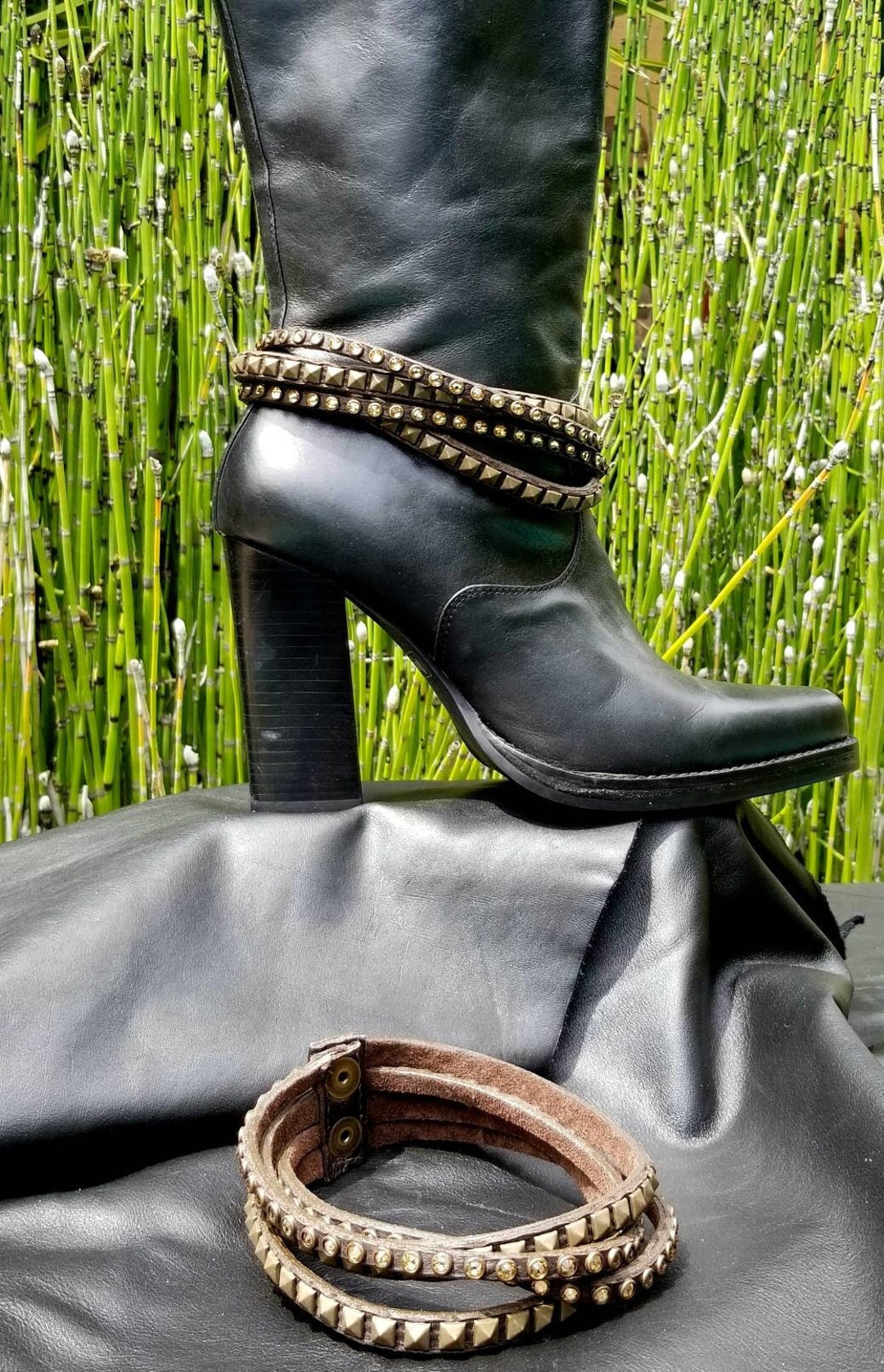 Silver Strike Brown Leather Fringe Belt Western Studded Boot Bracelet NWT Brown Small Studded Luger 9mm – Circle B Western Wear main image 4