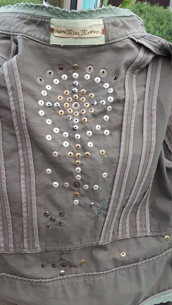 Awesome Miss Me Studded Sexy Army Green Military Jacket Crop Style 