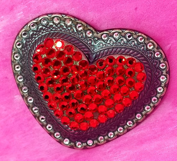 Vintage Swarovski Crystal Heart Belt Buckle Rhinestone Belt  display picture 1