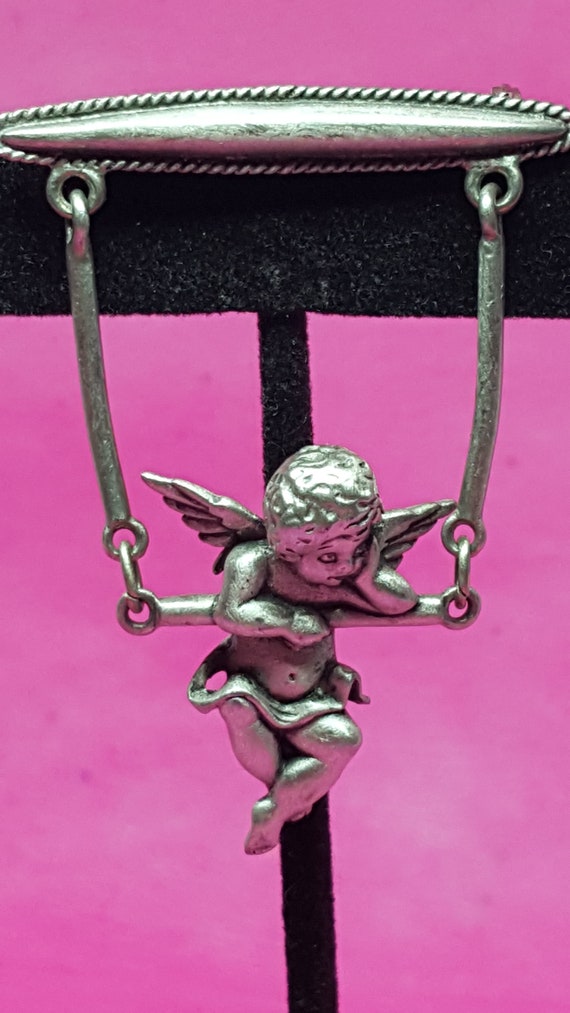 Amazing vintage swinging angel pin brooches adora… - image 2