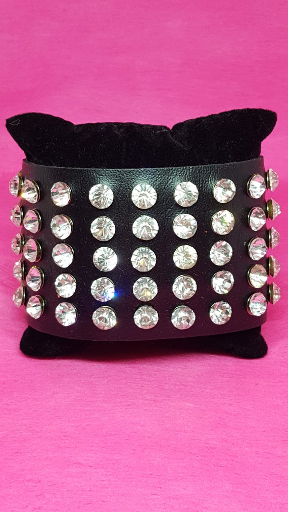 Awesome vintage faux leather crystal rhinestone cu