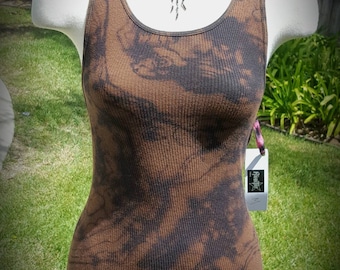 Awesome reverse tie dye tank punk rocker hippie boho festivalwear gift gothic bikerchick tattoo  rockabilly tanktop brown & black sexy tank