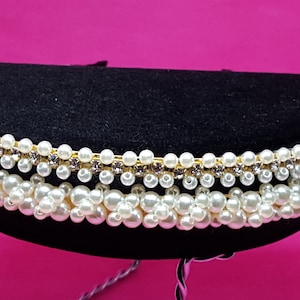 Vintage looking faux pearl & rhinestone headband tiara wedding crown artdeco style amazing thin pearl headband hippie bohemian rocker gift