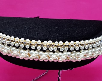 Vintage looking faux pearl & rhinestone headband tiara wedding crown artdeco style amazing thin pearl headband hippie bohemian rocker gift