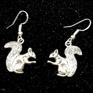 Sterling silver squirrels charm earrings adorable squirrel earrings furry friends earrings little silver squirrel dangly earrings pierced