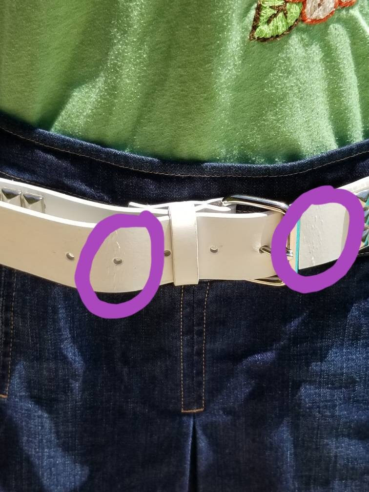 Vintage White Leather Studded Belt Punk Rocker Hip Belt