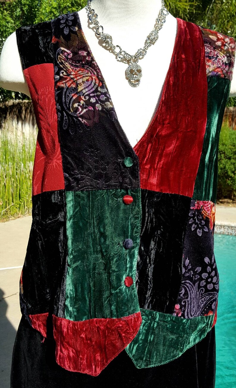 Awesome vintage 80s boho velvet patchwork vest retro bohemian gorgeous tribe hippie folk punk rocker pirates unisex fabulous avant garde fun