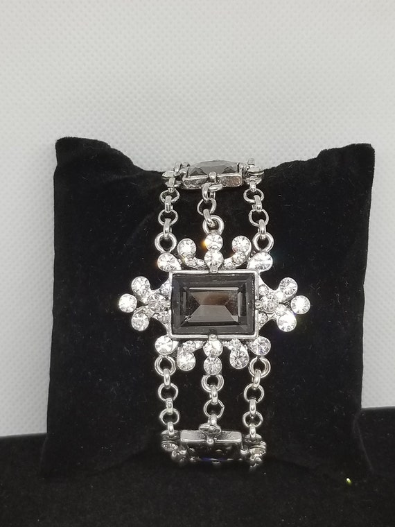 Magnificent vintage emerald cut silver & crystal … - image 1