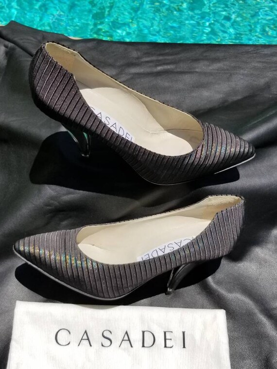 RARE vintage sexy Casadei pumps black iridescent … - image 2