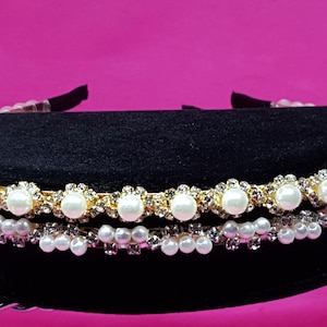 Sweet vintage looking faux pearl & rhinestone headbands sparkly bridal wedding crowns Victorian style thin pearl headband hippie boho gift