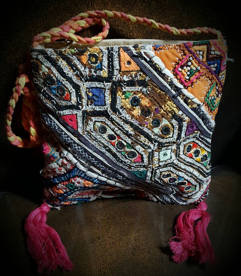 Awesome vintage hippie patchwork embroidered crossbody bag amazing handmade tribal bohemian purse indian native tribe ethnic gorgeous sling image 6