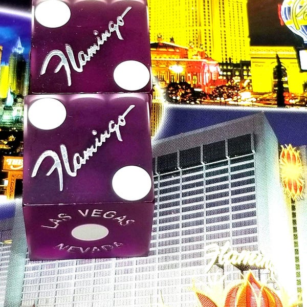 Wow! Vintage Fabulous Flamingo Las Vegas craps dice and matches souvenir very rare frosty purple crapstable dice Flamingo purple dice